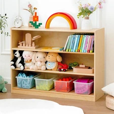 Kids Bookshelf and Toy Storage Shelf, Wooden Montessori Bookshelf, 3-Tier Toy Sh