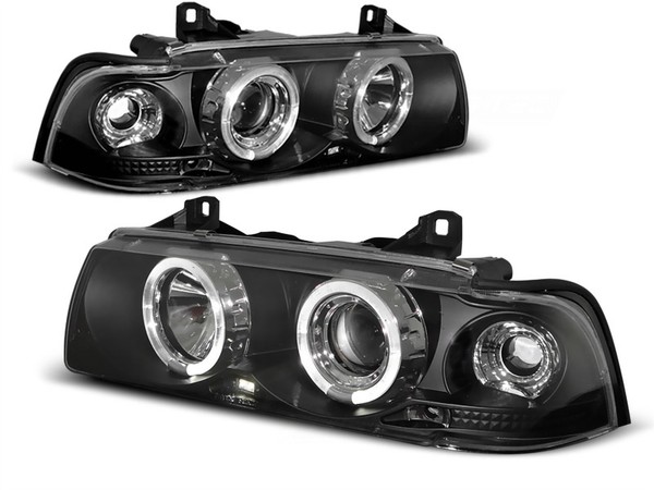 LED Angel Eyes Scheinwerfer Set In Schwarz FüR BMW E36 Limo Touring 12.1990-08.1-image