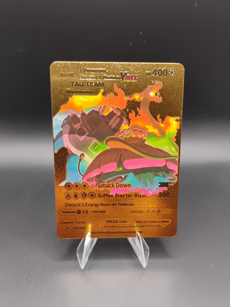 Pokémon Venusaur, Charizard Blastoise VMax Gold Fan Art Card 143/203 Near Mint 