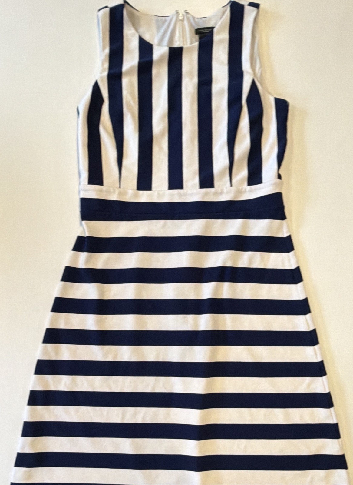 Ann Taylor Factory Blue White Striped Sheath Dress Sleeveless Zip Size 4