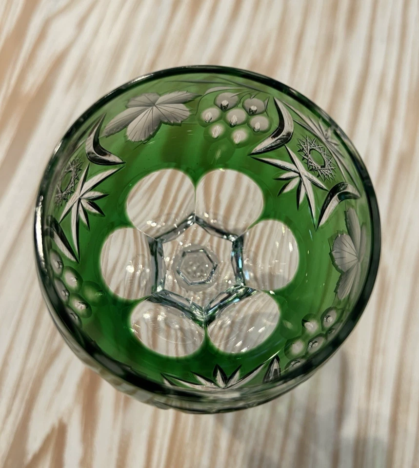 Nachtmann Traube Vintage Crystal Wine Hock Glass Cut To Clear Emerald 8.25" - Image 4 of 4