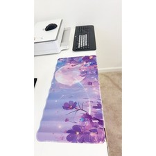 Pastel Purple Floral Large Gaming Mouse Pad 23.6"x11.5" Non-Slip Mat Home Office