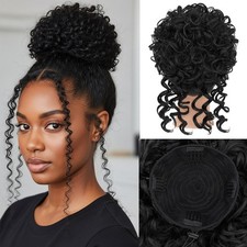 Afro Kinky Curly Puff Drawstring Ponytail Extension Synthetic Hair Piece 1B US