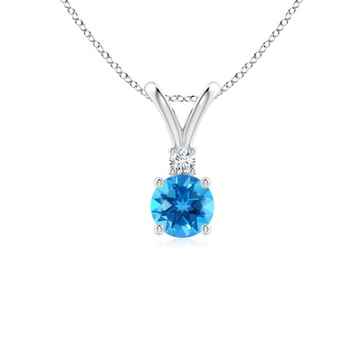 ANGARA 0,63ct Schweizer Blautopas Anhänger Halskette mit Diamant für Damen in Silber
