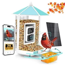 Bird Feeder with Camera - Heavy Duty Smart Camera Bird Feeder Metal blue white