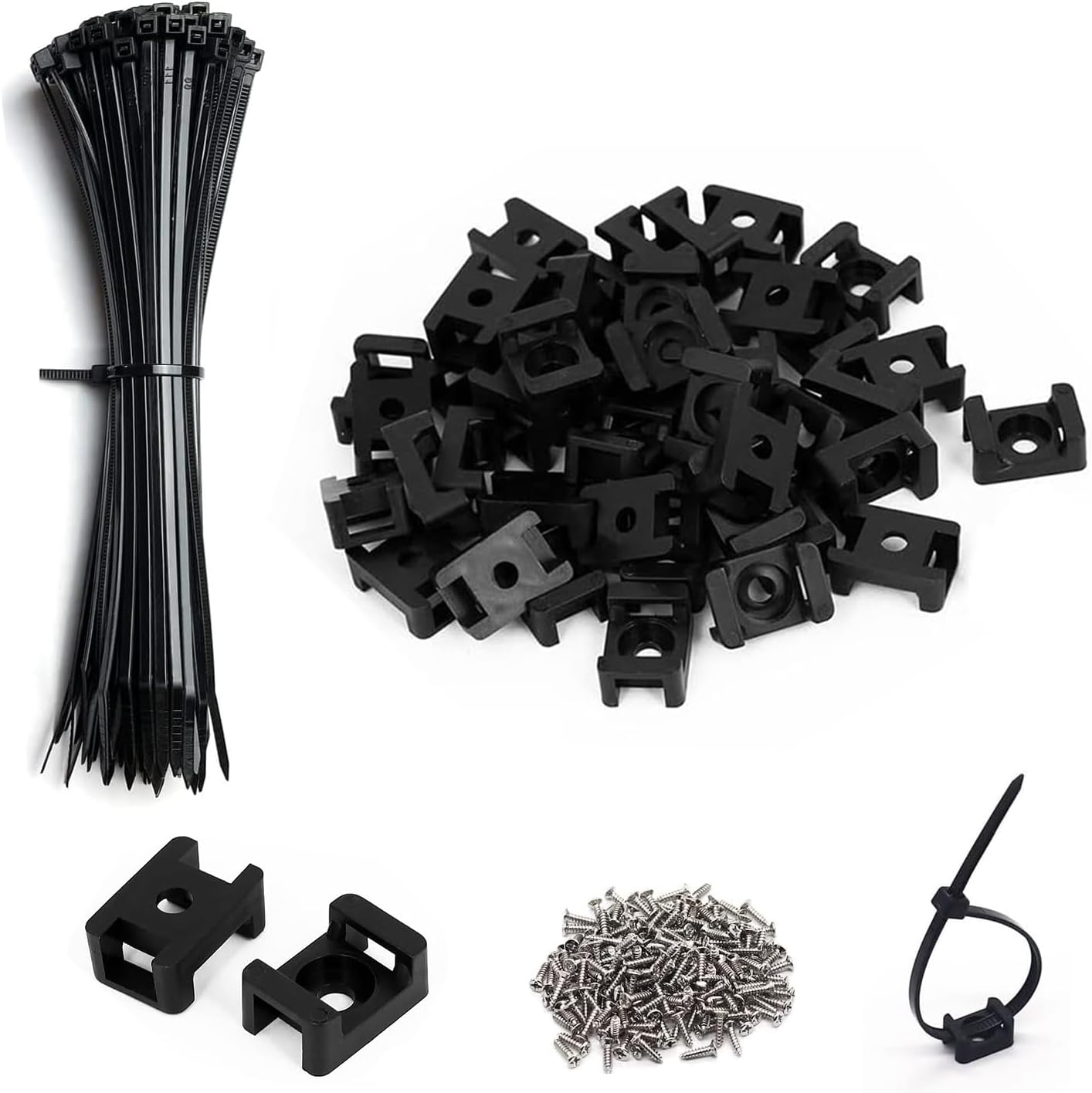 120-Piece Black Cable Zip Tie Mounts Kit for Wire Management and Organization