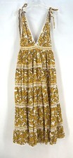 Farm Rio Womens Yellow Banana Print Boho Maxi Dress Cotton XS Tie Sundress