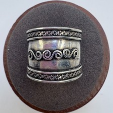 VTG Solid Sterling Silver 925 Scroll Design Wide Band Ring Size 5.5