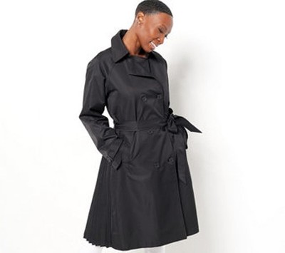 Attitudes by Renee Pleated Back Trench Coat Black L New