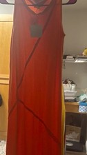 Women’s Orange Abstract Sleeveless Maxi Dress Long Regular Size M