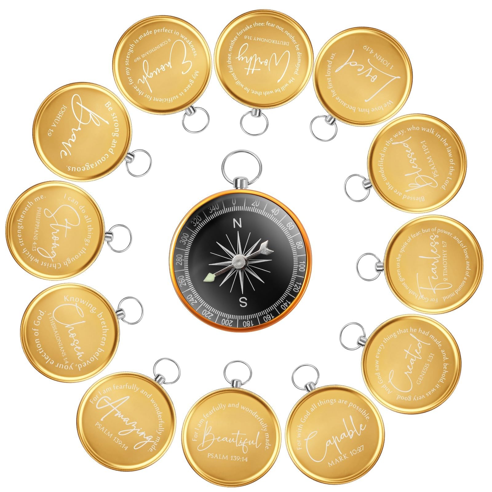 36 Pcs Christian Engraved Bible Verses Compass Bulk, Religious Hiki... Fast Ship