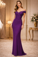 Purple Beaded Neckline Chiffon Evening Gown Floor Length Sz 6 NWT Gala Formal