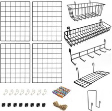 4 Pack Wire Wall Grid Panel with Accessories  Includes Hanging Baskets, Letter