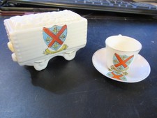 Crested China Coal Wagon and a WH Goss tea cup and saucer for Teignmouth