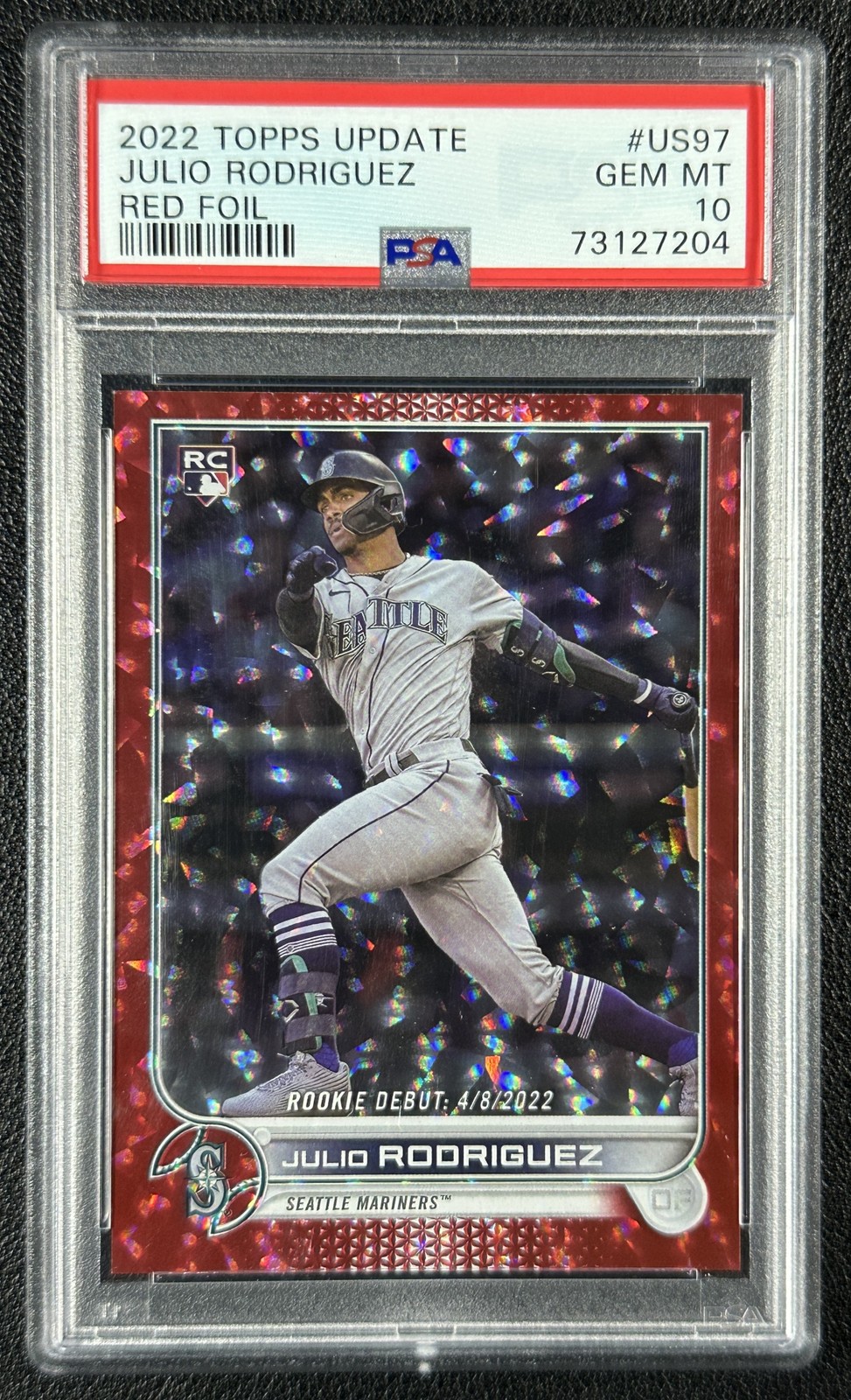 JULIO RODRIGUEZ PSA 10 2022 TOPPS UPDATE #US97 RED FOIL RC 90/199 MARINERS