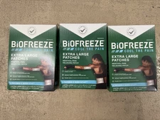 3 Boxes Biofreeze 4 Patches Extra Large/Long 4 Per Box Pain Relief
