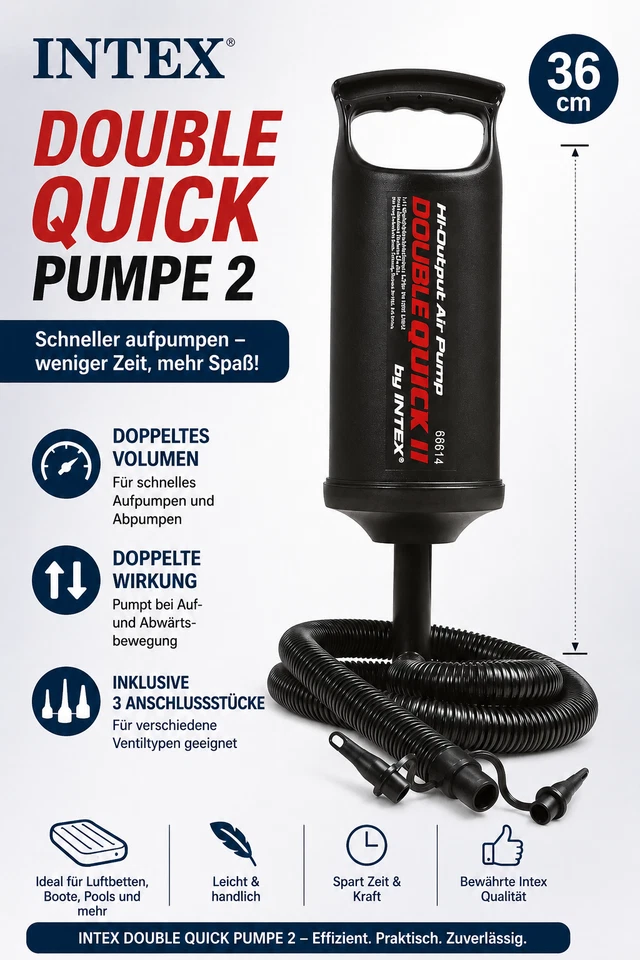 INTEX Double Quick Pumpe II + 3 Anschluss Stücke Handpumpe Luftpumpe Pumpe - Bild 1 von 1