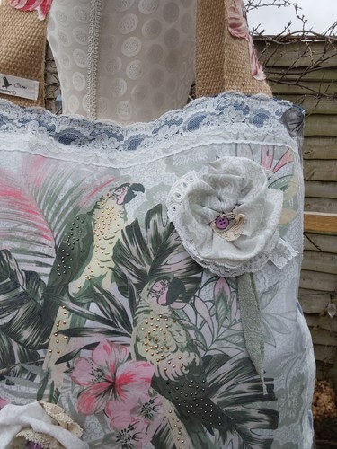 Tote Shoulder Front And Back Decorated Floral And Birds. Unique Summer Vibe - Picture 10 of 16