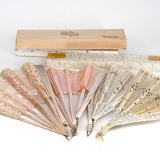 Set 4 Damaged Gilded Age Folding Fans Antique Silk Gauze Lace Wooden Guards