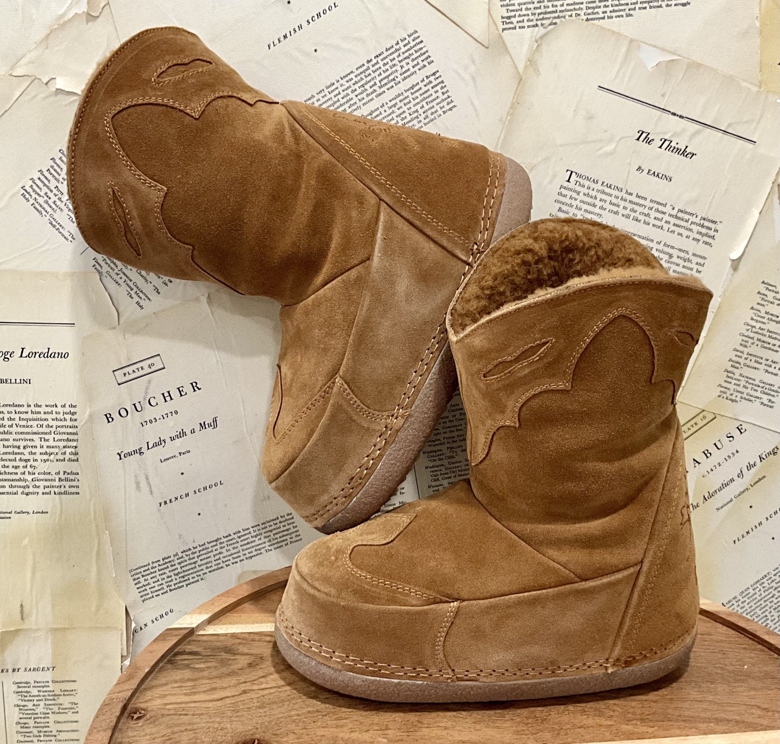 Free People Inuikii Cozy Cowboy Boots Puffy Snow Sherpa Lined Brown 38/8 NIB