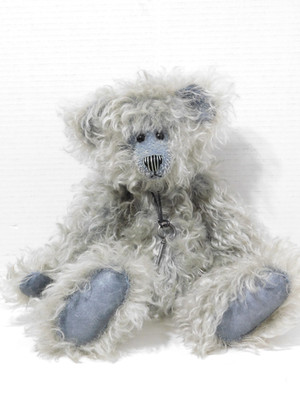 15'' Fully Jointed Grey Mohair/Blue Feet/Key Teddy Bear Signed Barbee July 2005