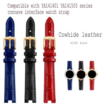 12 14mm Cowhide Notch Leather Women Watch Strap Chain Accessories Black White Pi