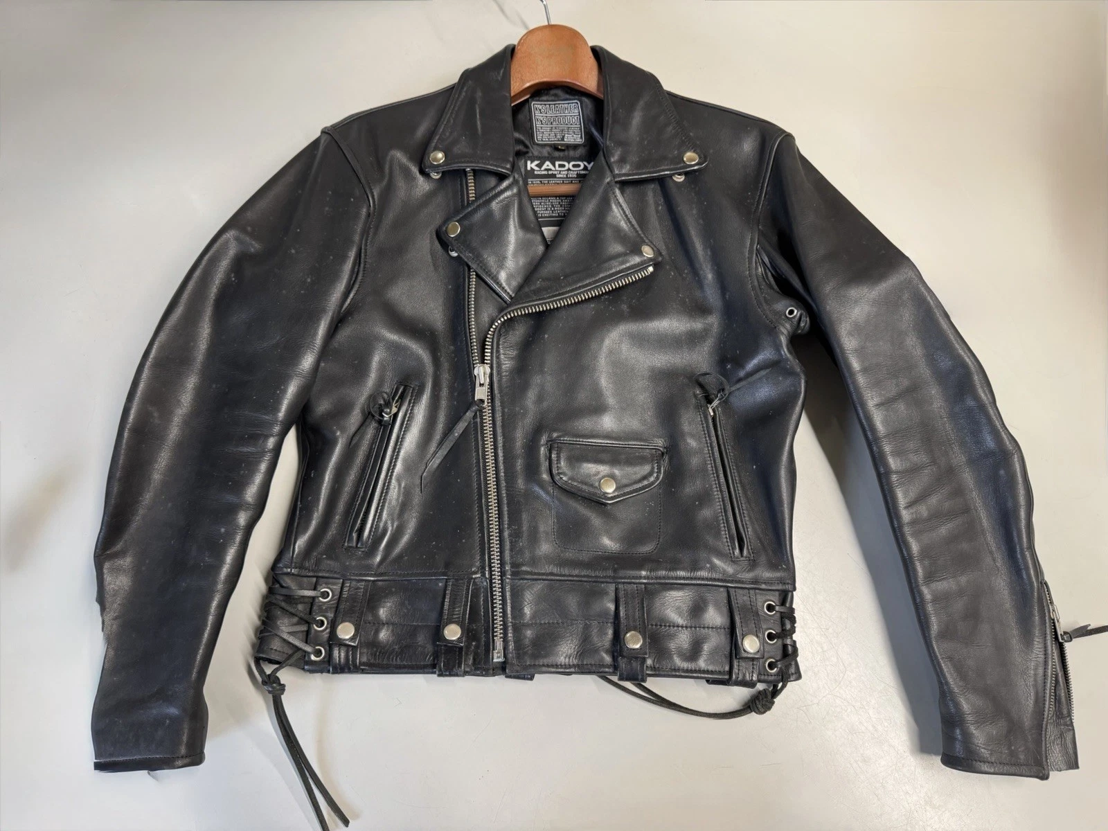 KADOYA Leather Double Riders Motorcycle Jacket Black Made in Japan Size L - product detail image 4
