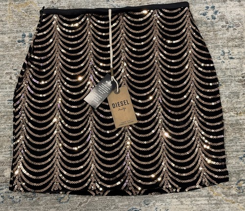 Diesel, Diesel "Simone” Sequin Velvet Mini Skirt Bronze/Black - Size S (BNWT)
