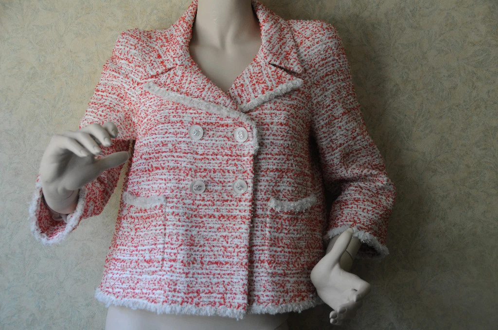 TUTA BLAZER $5590 NUOVA CHANEL RED WHITE FANTASY Tweed ABITO 40 GRANDE CC LOGO