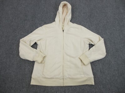 LL Bean Sweater Womens Medium White Full Zip Hoodie Outdoors Casual Fleece  Lined
