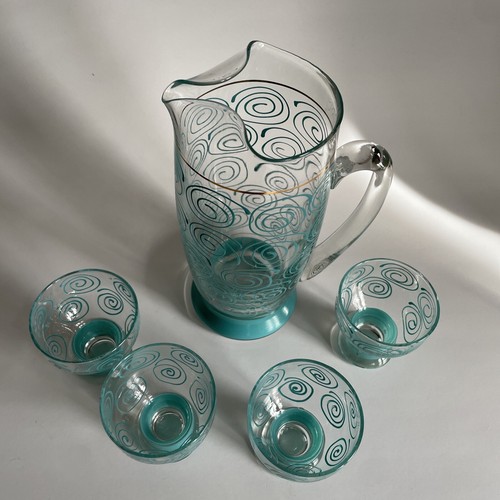 Mid Century Modern Turquoise Swirl Cocktail Set 5 Pieces - Picture 2 of 5