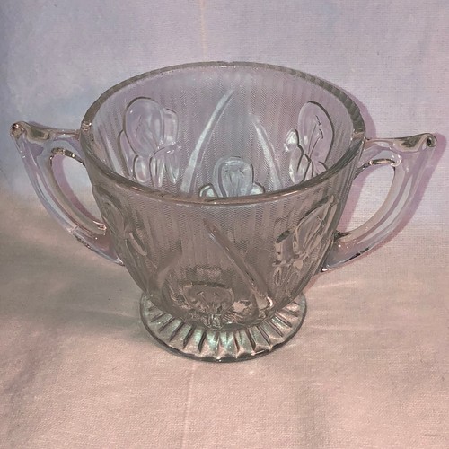 Iris And Herringbone Crystal Sugar Bowl Depression Glass Art Deco Lot C - Bild 4 von 5