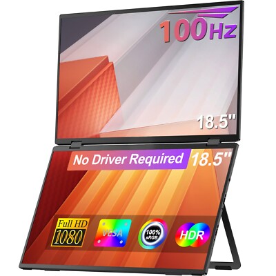 UPERFECT 18,5'' Dual Portable Folding FHD IPS Monitor Screen Extender For Laptop