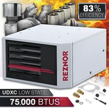 Reznor UDXC 75,000 BTU NG/LP Gas Heater Garage & Shop Unit, Low Static, Venting