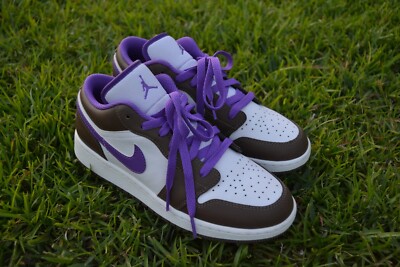 Air Jordan 1 Low Retro Purple Brown White Casual Shoes 553558-215 Mens Size 5Y