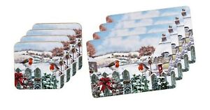 Christmas Robins Festive Scene Set Of 4 Placemats Or Matching Coasters