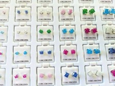 Wholesale 36pcs Cubic Stainless Steel Square CZ Earrings Studs Colors Jewelry