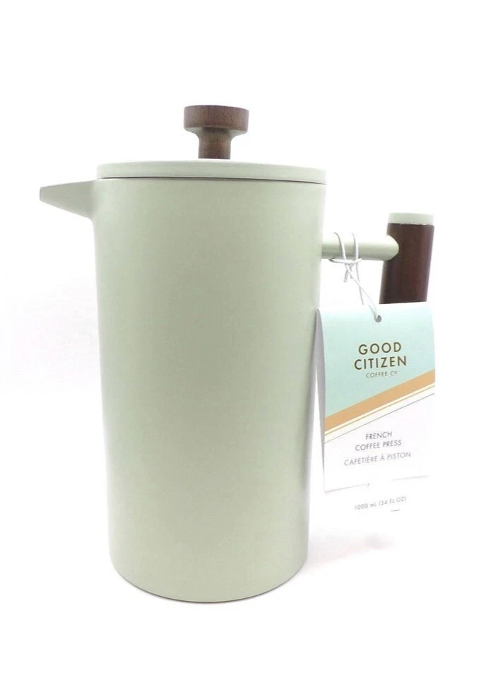 HTF Good Citizen Coffee Co 34 Oz French Coffee Press Espresso Sage Walnut Handle