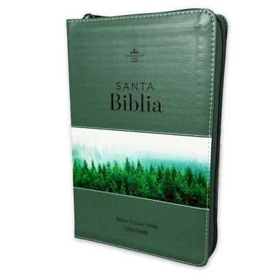 MUNDO BIBLIA Biblia con Cierre Letra Grande 12 puntos RV1960 imit piel verde bosque