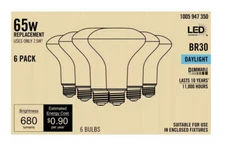 EcoSmart 7.5w 65w Replacement BR30 Dimmable Daylight LED Light Bulb 6 Pack