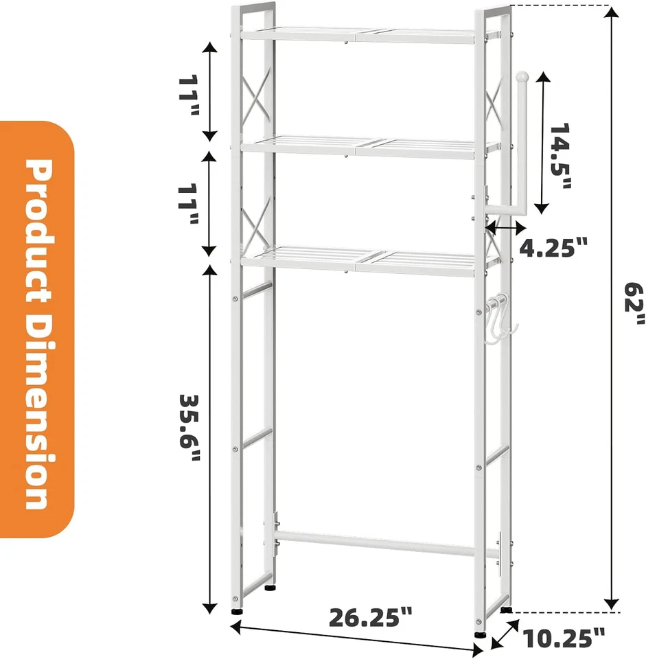 Estante de almacenamiento sobre el inodoro con soporte de papel higiénico, metal resistente 3 niveles B Foto 3 de 4