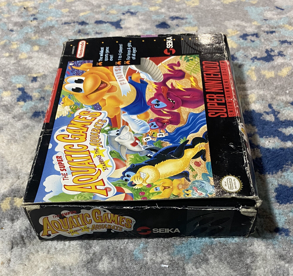 Super Aquatic Games SNES Game and Box Authentic Tested *NO Manual*
