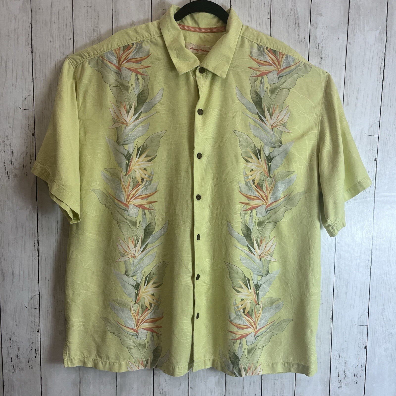 Tommy Bahama Shirt Men XXL Yellow Hawaiian Floral Short Sleeve Solid