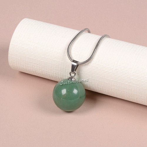 20mm Gemstone Carved Round Ball Pendant Necklace 22" - Picture 13 of 173