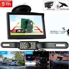 5" HD Monitor Night Vision + Licesne Plate Backup Camera Reversing Car Rear View