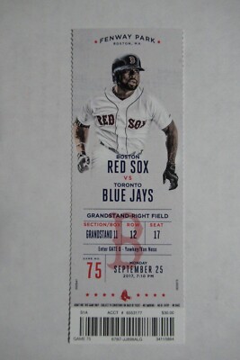 BOSTON RED SOX VS BLUE JAYS 9/25/2017 FULL TICKET ~ DONALDSON/BENINTENDI HRs