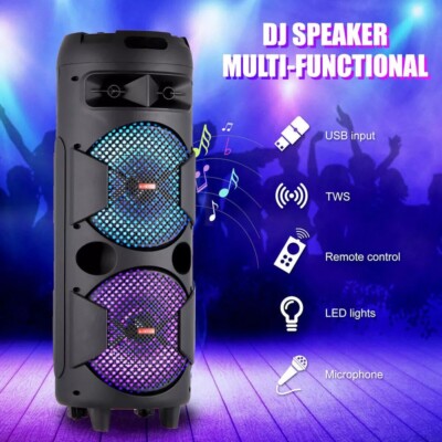8'' Bluetooth Lautsprecher tragbarer Dual Sub Woofer Heavy Bass Party DJ Mikrofon