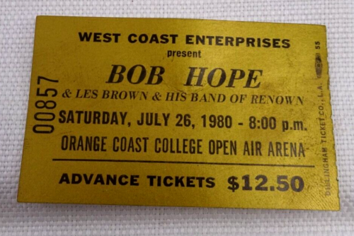VINTAGE BOB HOPE & LES BROWN BAND TICKET STUB JULY 1980 ORANGE COAST COLLEGE BH - Picture 1 of 4