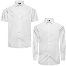 New Mens Shirts Short Long Sleeve Button Up Plain Business Work Formal Dress Top