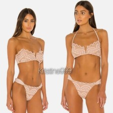 PQ Swim Pink Sands Lace Bandeau and Fanned Bikini Bottom SET NWT S M L Revolve